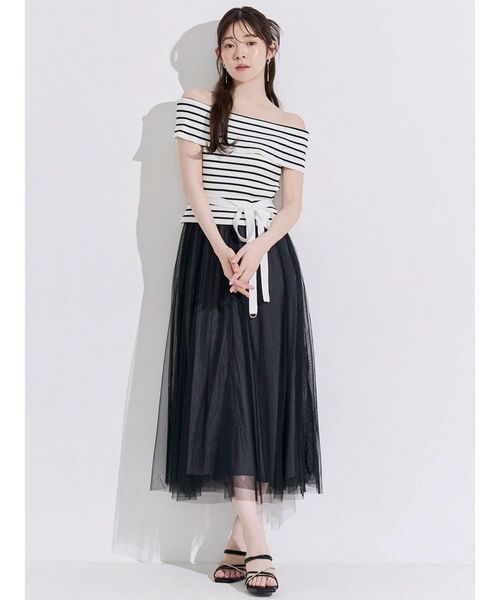 MERCURYDUO（マーキュリーデュオ）の「オフショルチュールドッキングニットワンピース（ワンピース・レディース・その他1/ベビーピンク/ネイビー/ブラック・FREE）」の8枚目の写真