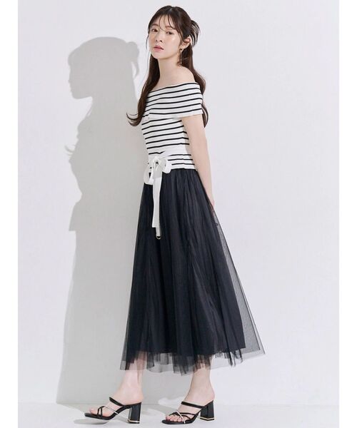MERCURYDUO（マーキュリーデュオ）の「オフショルチュールドッキングニットワンピース（ワンピース・レディース・その他1/ベビーピンク/ネイビー/ブラック・FREE）」の9枚目の写真