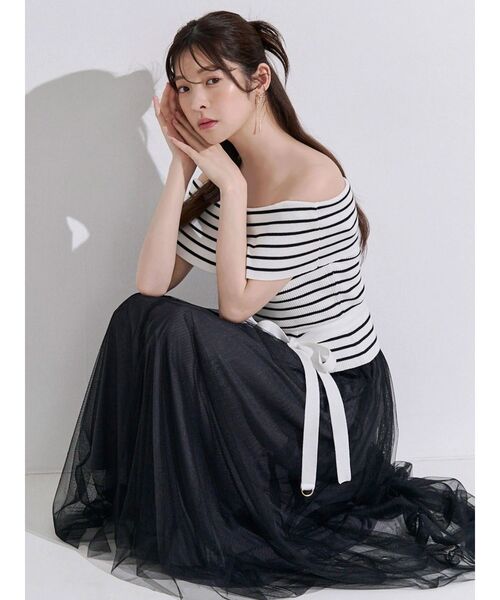 MERCURYDUO（マーキュリーデュオ）の「オフショルチュールドッキングニットワンピース（ワンピース・レディース・その他1/ベビーピンク/ネイビー/ブラック・FREE）」の10枚目の写真