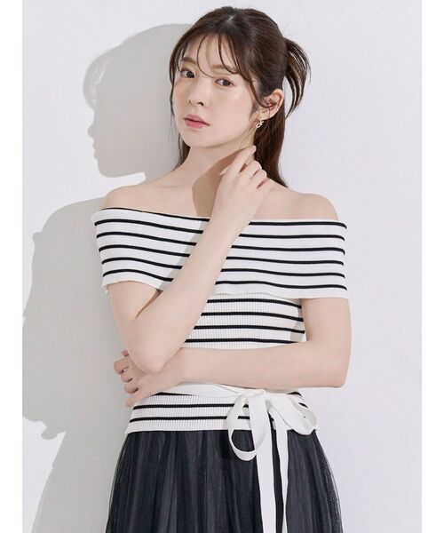 MERCURYDUO（マーキュリーデュオ）の「オフショルチュールドッキングニットワンピース（ワンピース・レディース・その他1/ベビーピンク/ネイビー/ブラック・FREE）」の11枚目の写真