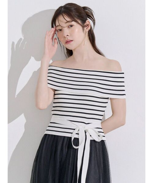 MERCURYDUO（マーキュリーデュオ）の「オフショルチュールドッキングニットワンピース（ワンピース・レディース・その他1/ベビーピンク/ネイビー/ブラック・FREE）」の12枚目の写真