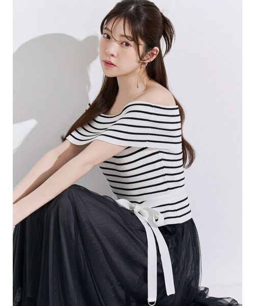 MERCURYDUO（マーキュリーデュオ）の「オフショルチュールドッキングニットワンピース（ワンピース・レディース・その他1/ベビーピンク/ネイビー/ブラック・FREE）」の13枚目の写真