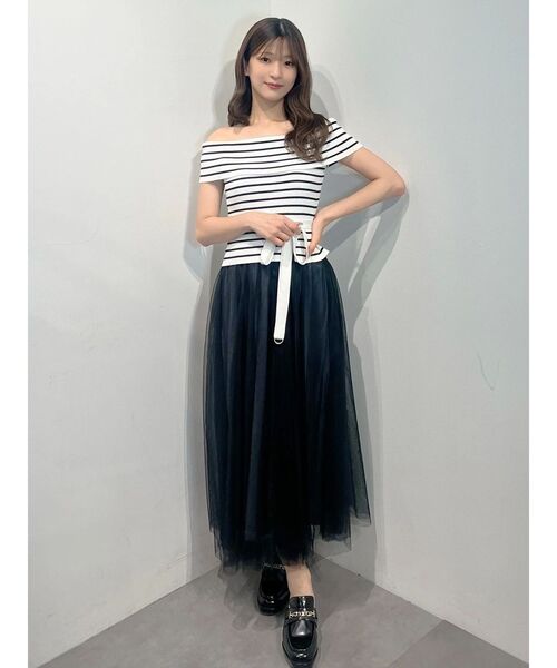 MERCURYDUO（マーキュリーデュオ）の「オフショルチュールドッキングニットワンピース（ワンピース・レディース・その他1/ベビーピンク/ネイビー/ブラック・FREE）」の14枚目の写真