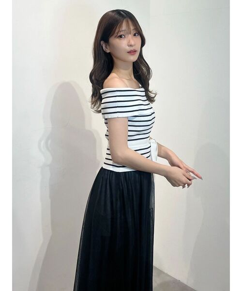 MERCURYDUO（マーキュリーデュオ）の「オフショルチュールドッキングニットワンピース（ワンピース・レディース・その他1/ベビーピンク/ネイビー/ブラック・FREE）」の19枚目の写真