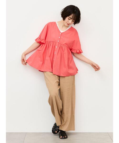 Samansa Mos2(サマンサ モスモス)の「【接触冷感】前後2WAYギャザーブラウス(シャツ/ブラウス・レディース・ブルー/レッド/オフホワイト/ブラック・F)」の16枚目の写真