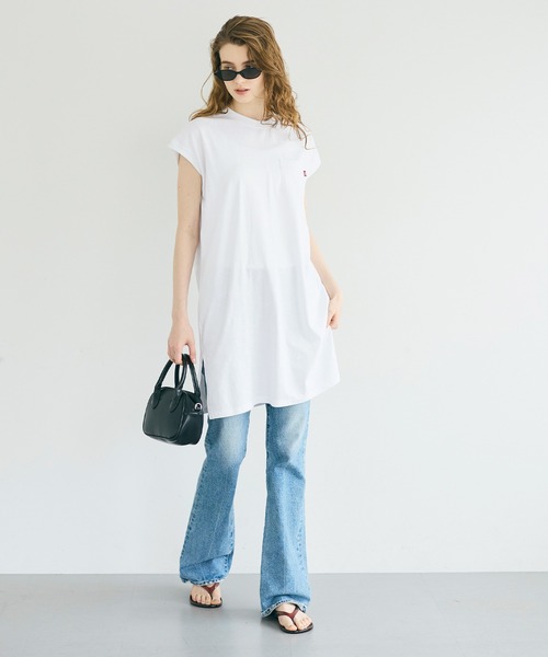 coca(coca)(コカ)の「ピスネームチュニック丈Tシャツ(Tシャツ/カットソー・レディース・ホワイト/ブラック・L/M/S)」の3枚目の写真