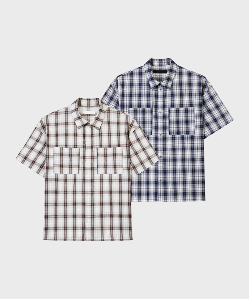 PLAC（プラック）の「マイルドチェック半袖シャツ2カラー（シャツ/ブラウス・メンズ・ネイビー/ベージュ・LARGE/MEDIUM）」の7枚目の写真