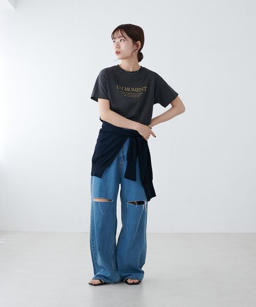 DISCOAT(ディスコート)の「アソートロゴ箔プリントTシャツ(Tシャツ/カットソー・レディース・サックスブルー/チャコールグレー/オフホワイト・FREE)」の19枚目の写真