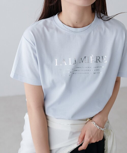 DISCOAT(ディスコート)の「アソートロゴ箔プリントTシャツ(Tシャツ/カットソー・レディース・サックスブルー/チャコールグレー/オフホワイト・FREE)」の7枚目の写真