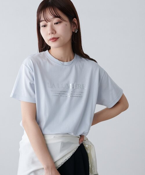 DISCOAT(ディスコート)の「アソートロゴ箔プリントTシャツ(Tシャツ/カットソー・レディース・サックスブルー/チャコールグレー/オフホワイト・FREE)」の8枚目の写真