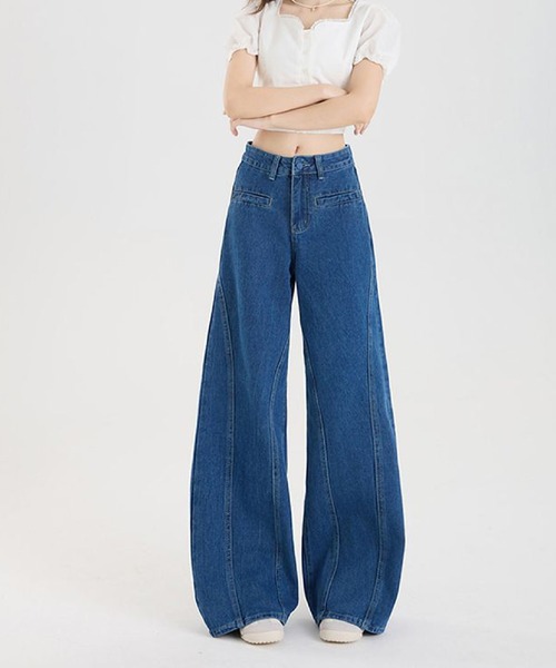 2ly2(トゥーリートゥー)の「バックリボンが主役の美脚ワイドデニム(デニムパンツ・レディース・ブラック/ホワイト/ブルー・FREE)」の5枚目の写真
