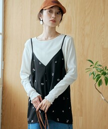 【セットアップ対応】フラワー刺繍 2wayキャミソールチュニックビスチェ