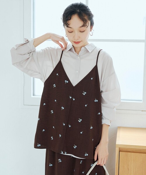 coen(コーエン)の「【セットアップ対応】フラワー刺繍 2wayキャミソールチュニックビスチェ(キャミソール・レディース・ダークブラウン/ブラック・FREE)」の12枚目の写真