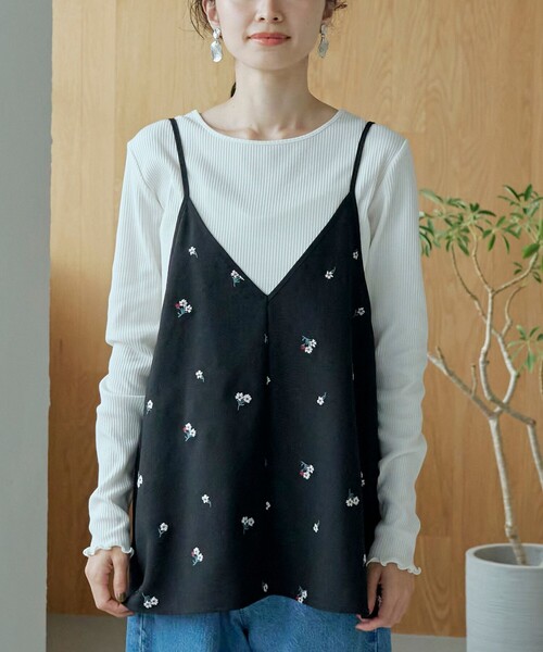 coen(コーエン)の「【セットアップ対応】フラワー刺繍 2wayキャミソールチュニックビスチェ(キャミソール・レディース・ダークブラウン/ブラック・FREE)」の18枚目の写真