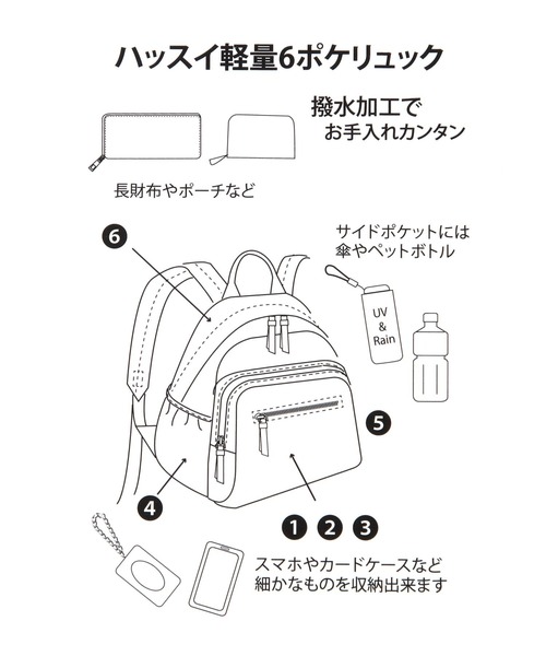GLOBAL WORK(グローバルワーク)の「撥水軽量6Pリュック2/ 899445(バックパック/リュック・レディース・オフホワイト/ブラック/グレー・FREE)」の6枚目の写真
