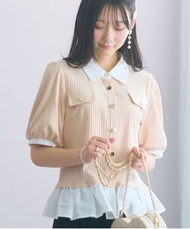 marun（マルン）の「＜大きいサイズ＞衿付ショートカーディガン風チュニック marun（Tシャツ/カットソー）」