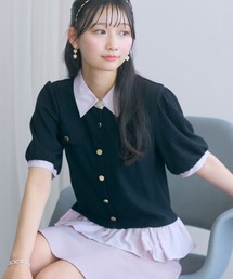 marun（マルン）の「＜大きいサイズ＞衿付ショートカーディガン風チュニック marun（Tシャツ/カットソー）」