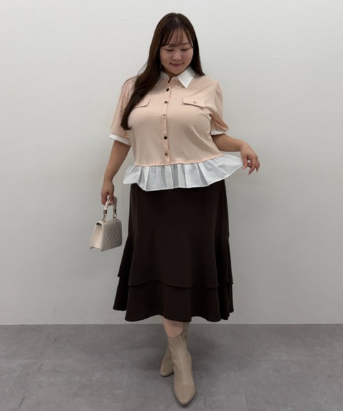marun(マルン)の「<大きいサイズ>衿付ショートカーディガン風チュニック marun(Tシャツ/カットソー・レディース・ブラック/ベージュ系・4L/3L/LL/L/5L)」の13枚目の写真