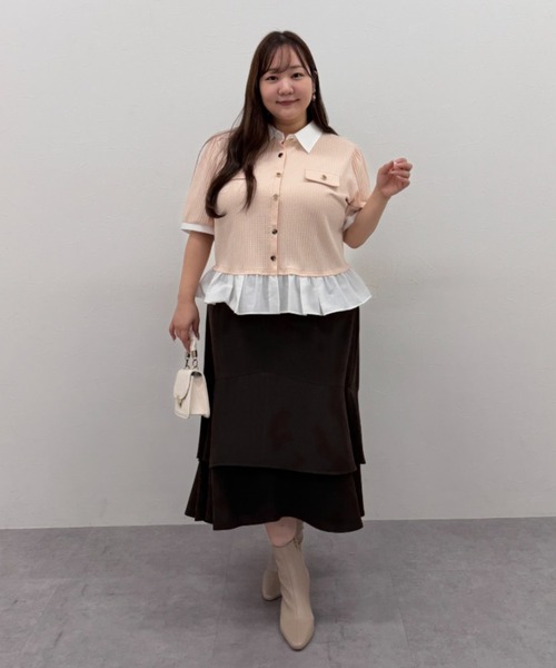 marun(マルン)の「<大きいサイズ>衿付ショートカーディガン風チュニック marun(Tシャツ/カットソー・レディース・ブラック/ベージュ系・4L/3L/LL/L/5L)」の15枚目の写真
