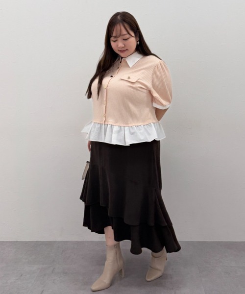 marun(マルン)の「<大きいサイズ>衿付ショートカーディガン風チュニック marun(Tシャツ/カットソー・レディース・ブラック/ベージュ系・4L/3L/LL/L/5L)」の14枚目の写真
