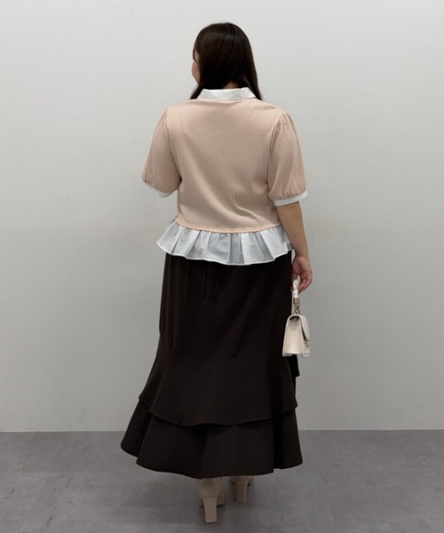 marun(マルン)の「<大きいサイズ>衿付ショートカーディガン風チュニック marun(Tシャツ/カットソー・レディース・ブラック/ベージュ系・4L/3L/LL/L/5L)」の12枚目の写真