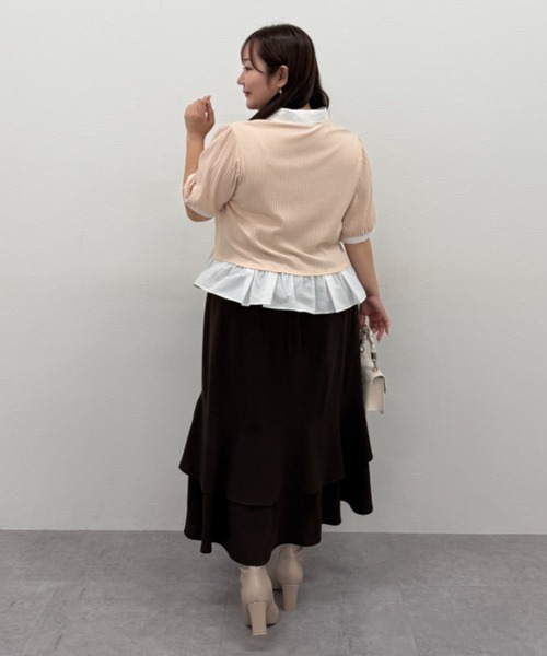marun(マルン)の「<大きいサイズ>衿付ショートカーディガン風チュニック marun(Tシャツ/カットソー・レディース・ブラック/ベージュ系・4L/3L/LL/L/5L)」の11枚目の写真