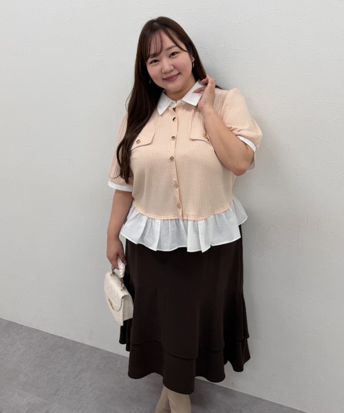 marun(マルン)の「<大きいサイズ>衿付ショートカーディガン風チュニック marun(Tシャツ/カットソー・レディース・ブラック/ベージュ系・4L/3L/LL/L/5L)」の10枚目の写真