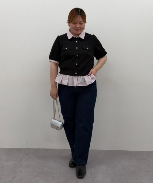 marun(マルン)の「<大きいサイズ>衿付ショートカーディガン風チュニック marun(Tシャツ/カットソー・レディース・ブラック/ベージュ系・4L/3L/LL/L/5L)」の7枚目の写真