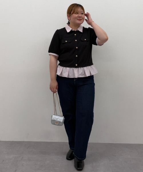 marun(マルン)の「<大きいサイズ>衿付ショートカーディガン風チュニック marun(Tシャツ/カットソー・レディース・ブラック/ベージュ系・4L/3L/LL/L/5L)」の8枚目の写真