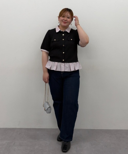 marun(マルン)の「<大きいサイズ>衿付ショートカーディガン風チュニック marun(Tシャツ/カットソー・レディース・ブラック/ベージュ系・4L/3L/LL/L/5L)」の4枚目の写真