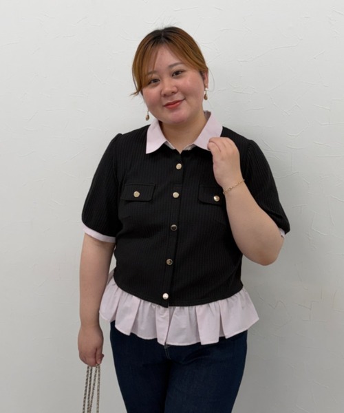 marun(マルン)の「<大きいサイズ>衿付ショートカーディガン風チュニック marun(Tシャツ/カットソー・レディース・ブラック/ベージュ系・4L/3L/LL/L/5L)」の3枚目の写真