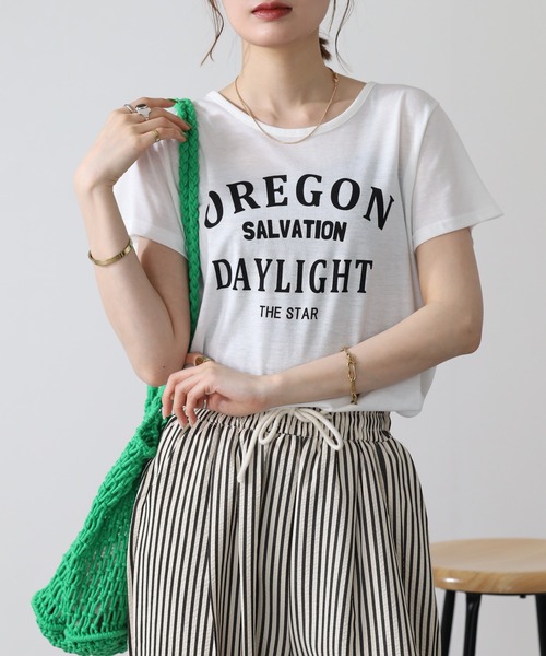 FUNALIVE(ファンアライブ)の「NARNAD レディース ロゴプリントTシャツ 半袖(Tシャツ/カットソー・レディース・ブラック/テラコッタ/ネイビー/ブルー/ホワイト系・4L)」の2枚目の写真