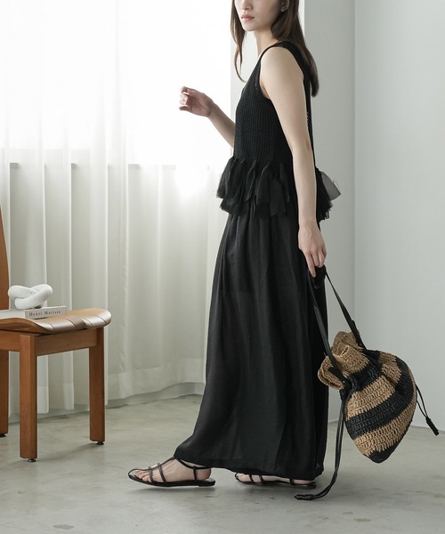 mili an deni（ミリアンデニ）の「裾フリンジメッシュトップス（タンクトップ・レディース・ブラック/オフホワイト・M）」の12枚目の写真