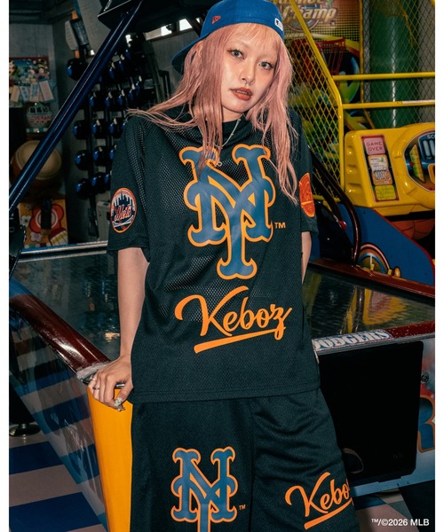KEBOZ(ケボズ)の「KEBOZ × MLB NEW YORK METS MESH TEE(Tシャツ/カットソー・メンズ・ブラック・M/L/XL)」の1枚目の写真