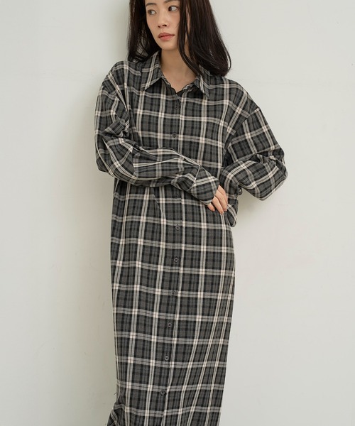 チェックロングシャツワンピース