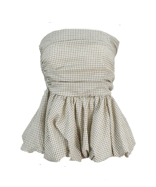 Reurie'(レウリィ)の「チェックペプラムビスチェ(ayaka select) / ベアトップ フレア 肌見せ チェック ヘルシー 大人カジュアル 韓国 フリル(チューブトップ・レディース・アイボリー・FREE)」の5枚目の写真