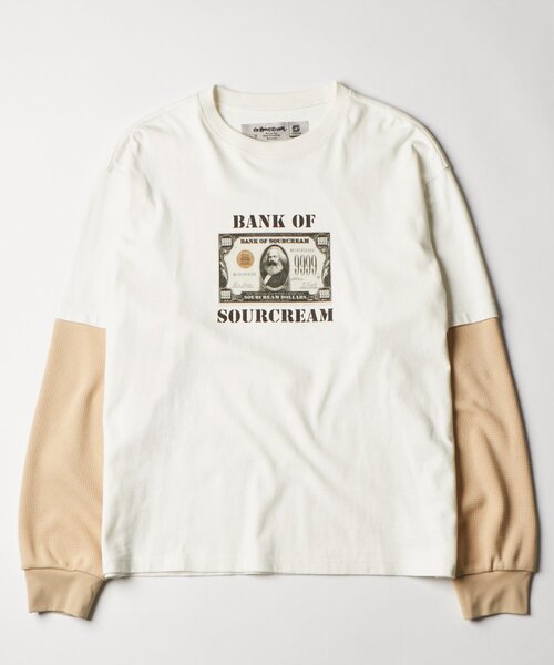 Sourcream(サワークリーム)の「【Sourcream/UINSEX】マルクス紙幣レイヤードワッフルトップス(Tシャツ/カットソー・レディース・ホワイト/ブラック・FREE)」の6枚目の写真