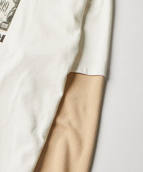 Sourcream(サワークリーム)の「【Sourcream/UINSEX】マルクス紙幣レイヤードワッフルトップス(Tシャツ/カットソー・レディース・ホワイト/ブラック・FREE)」の9枚目の写真