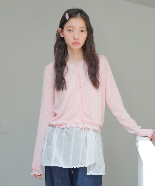 MOUI(モウイ)の「Layered frill cardigan (PINK)(カーディガン/ボレロ・レディース・その他・FREE)」の4枚目の写真