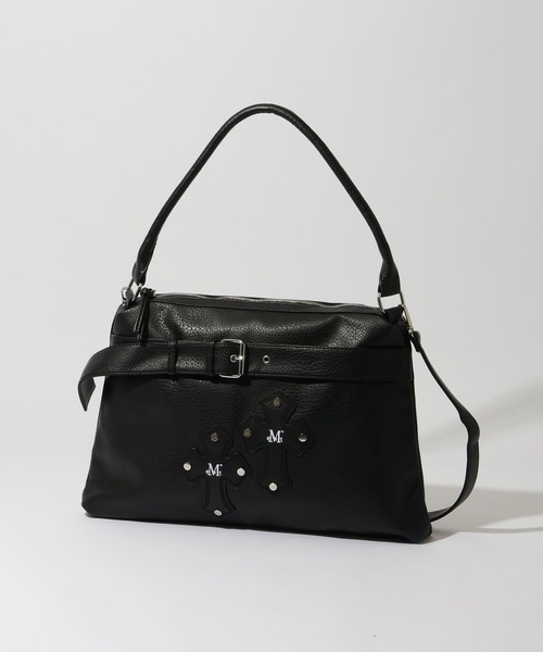 MUCENT(ムセント)の「【MUCENT/ムセント】RAZ CROSS LEATHER BELTED SHOULDER BAG UNISEX/ラズクロス レザーベルトショルダーバッグ(ショルダーバッグ・レディース・ブラック・FREE)」の1枚目の写真