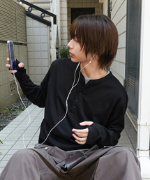 レイヤードヘンリーネックTシャツ [ブラック]