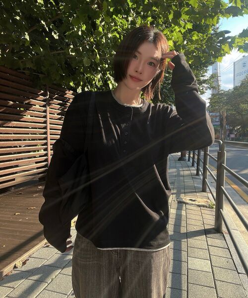 XERO（ゼロ）の「レイヤードヘンリーネックTシャツ [ブラック]（Tシャツ/カットソー・レディース・その他・MEDIUM/LARGE/X-LARGE）」の5枚目の写真