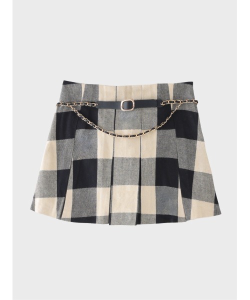 M me eme(エムミーエメ)の「Check box pleats mini skirt(eme11197)(スカート・レディース・ベージュ×ブラック・FL/XS/FREE)」の2枚目の写真