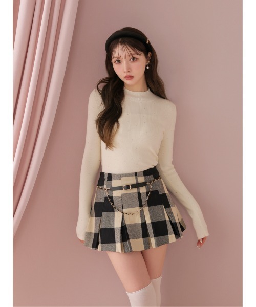 M me eme(エムミーエメ)の「Check box pleats mini skirt(eme11197)(スカート・レディース・ベージュ×ブラック・FL/XS/FREE)」の3枚目の写真