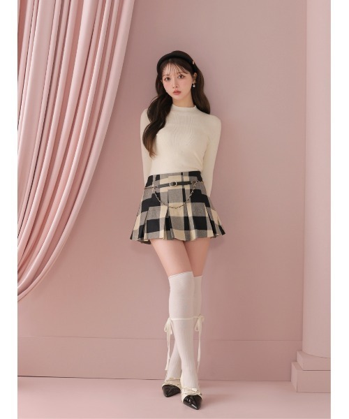 M me eme(エムミーエメ)の「Check box pleats mini skirt(eme11197)(スカート・レディース・ベージュ×ブラック・FL/XS/FREE)」の5枚目の写真