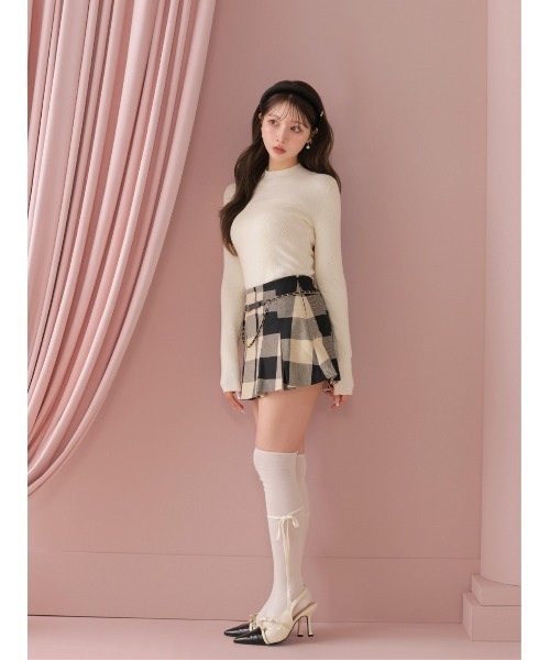 M me eme(エムミーエメ)の「Check box pleats mini skirt(eme11197)(スカート・レディース・ベージュ×ブラック・FL/XS/FREE)」の6枚目の写真