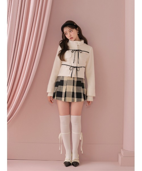 M me eme(エムミーエメ)の「Check box pleats mini skirt(eme11197)(スカート・レディース・ベージュ×ブラック・FL/XS/FREE)」の9枚目の写真