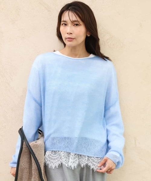 MK MICHEL KLEIN（エムケーミッシェルクラン）の「[洗える]モヘアメッシュニット（ニット/セーター・レディース・ライトブルー/ベージュ/グレー・38）」の4枚目の写真