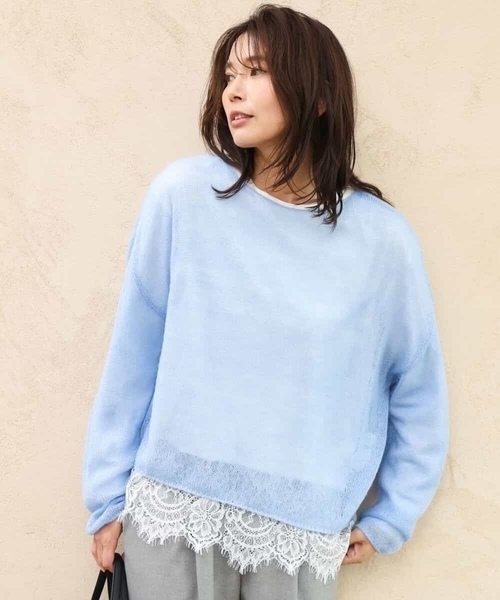 MK MICHEL KLEIN（エムケーミッシェルクラン）の「[洗える]モヘアメッシュニット（ニット/セーター・レディース・ライトブルー/ベージュ/グレー・38）」の5枚目の写真