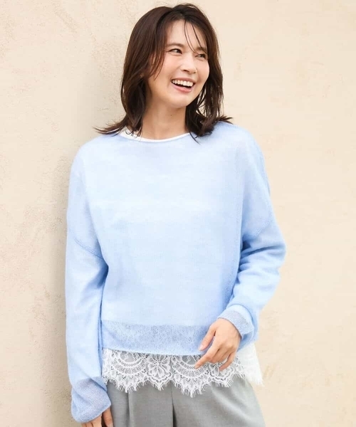 MK MICHEL KLEIN（エムケーミッシェルクラン）の「[洗える]モヘアメッシュニット（ニット/セーター・レディース・ライトブルー/ベージュ/グレー・38）」の6枚目の写真